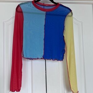 SHEIN Colorblock Crop Top Long Sleeve